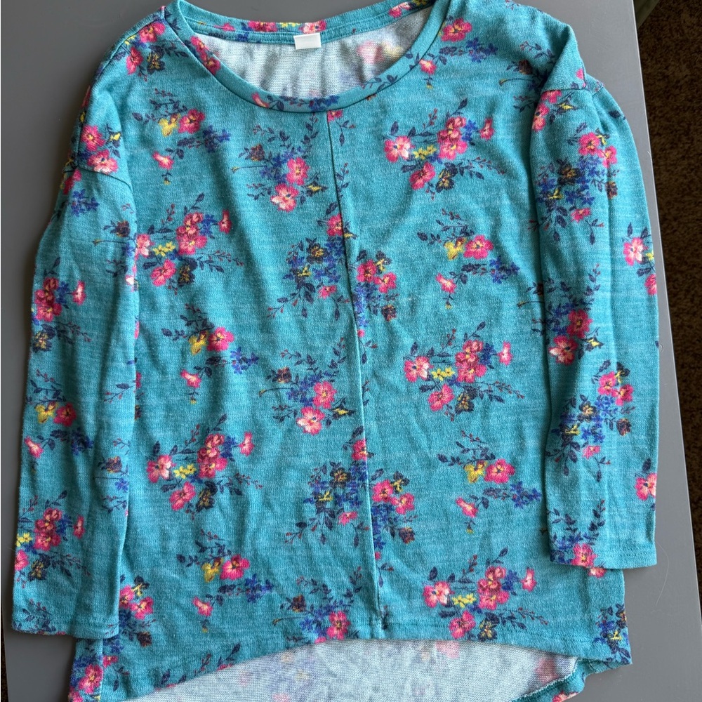 Old Navy Blue and Pink Long Sleeve Floral Tee
